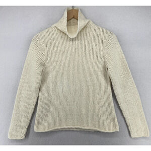 EILEEN FISHER Sweater PP Organic Cotton Rib Chunky Turtleneck Pullover Off White